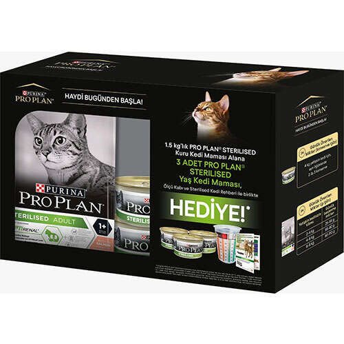 Pro Plan Kısırlaştırılmış Somon Balıklı Kedi Maması 1,5 Kg + 3 Adet Yaş Mama
