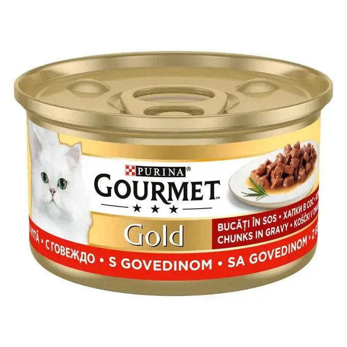 GOURMET Gold Sığır Eti Parçalı Soslu Konserve Yaş Kedi Maması 85 gram