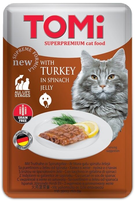 Tomi Kedi Hindi & Ispanak Tahılsız Pouch Mama 100gr