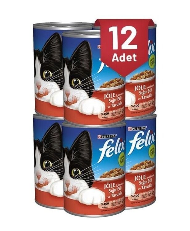 Felix Sığır Etli Tavuklu 400Gr X 12 Adet Kedi Konservesi