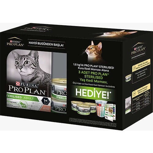 Pro Plan Kısırlaştırılmış Somon Balıklı Kedi Maması 1,5 Kg + 3 Adet  Yaş Mama