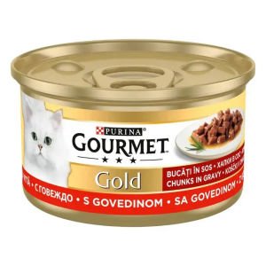 GOURMET Gold Sığır Eti Parçalı Soslu Konserve Yaş Kedi Maması 85 gram