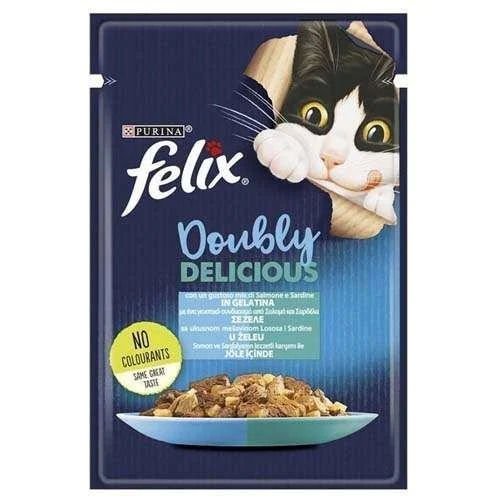 Felix Pouch Doubly Delicious Somon ve Sardalyalı Yaş Kedi Maması 85 Gram
