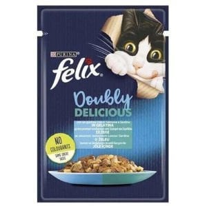 Felix Pouch Doubly Delicious Somon ve Sardalyalı Yaş Kedi Maması 85 Gram